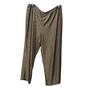 Women's Shimmer Metallic Gold Wide-Leg Cropped Pants,  Lurex Nylon Blend; Sz. L